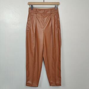 Aritzia Babaton Faux Leather Pants Womens 2 Brown Pleated High‎ Rise Straight